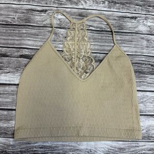 Suzette Collection Women's Bralette Crop Top OS Tan Nude Lace Racerback Stretch